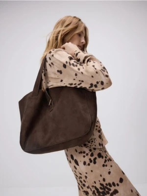 Reserved - Torebka shopper z imitacji zamszu - ciemnobrązowy