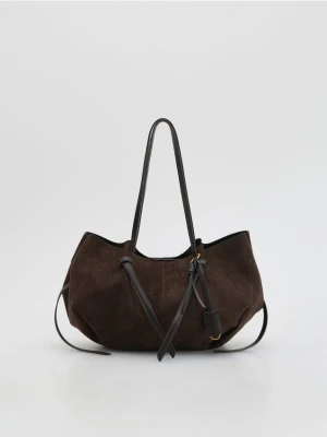 Reserved - Torebka shopper z imitacji zamszu - ciemnobrązowy