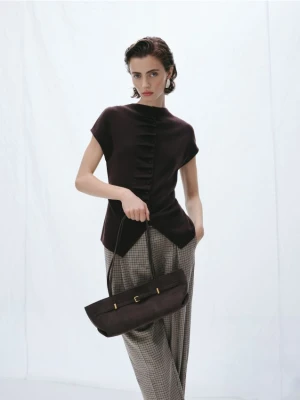 Reserved - Torebka shopper z imitacji zamszu - ciemnobrązowy