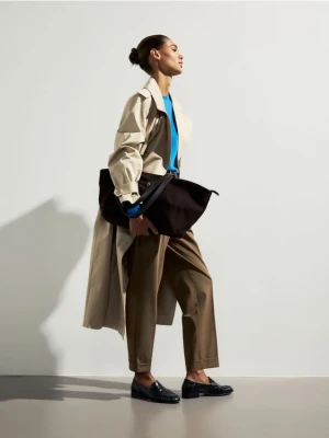 Reserved - Torebka shopper z imitacji zamszu - ciemnobrązowy