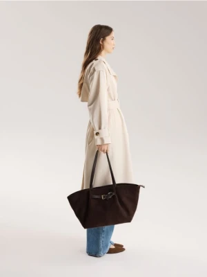 Reserved - Torebka shopper z imitacji zamszu - ciemnobrązowy
