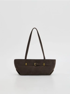 Reserved - Torebka shopper z imitacji zamszu - ciemnobrązowy