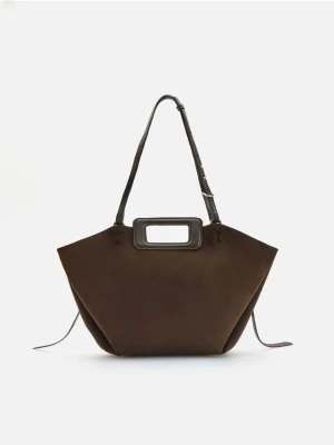 Reserved - Torebka shopper z imitacji zamszu - ciemnobrązowy
