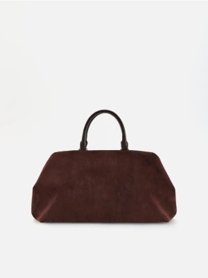 Reserved - Torebka shopper z imitacji zamszu - ciemnobrązowy