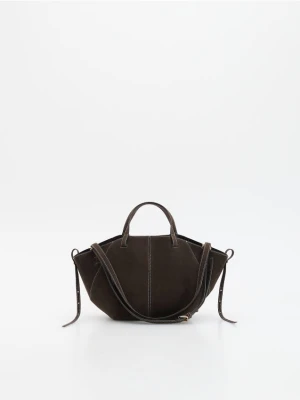 Reserved - Torebka shopper z imitacji zamszu - ciemnobrązowy