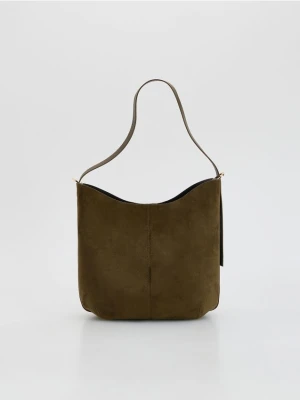 Reserved - Torebka shopper z imitacji zamszu - ciemnozielony
