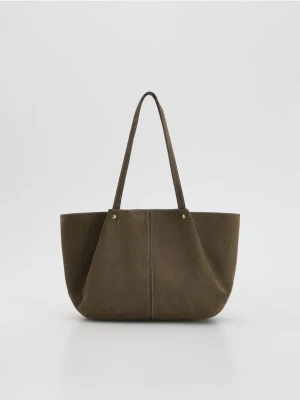 Reserved - Torebka shopper z imitacji zamszu - oliwkowy