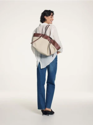 Reserved - Torebka shopper z lnem - brązowy