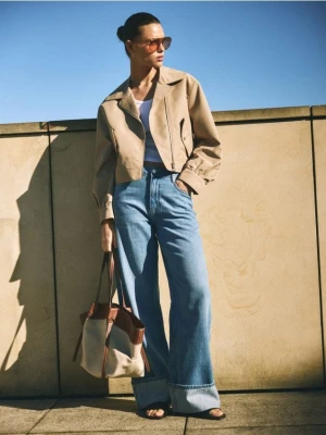 Reserved - Torebka shopper z lnem - brązowy