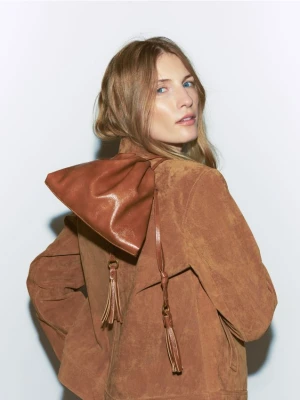 Reserved - Torebka worek z frędzlami - brązowy