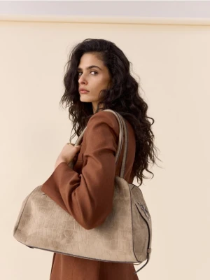 Reserved - Torebka z imitacji zamszu - beżowy