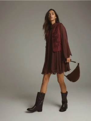 Reserved - Torebka z imitacji zamszu - ciemnobrązowy