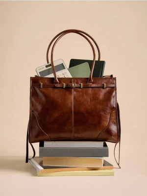 Reserved - Torebka z ozdobnym paskiem - brązowy