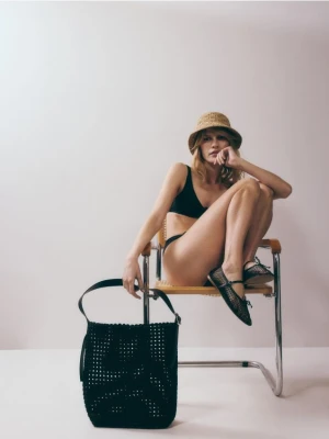 Reserved - Torebka z plecionego materiału - czarny