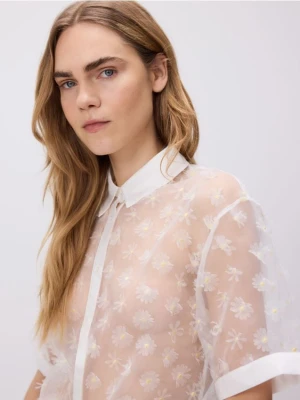 Reserved - Transparentna koszula z aplikacjami - biały