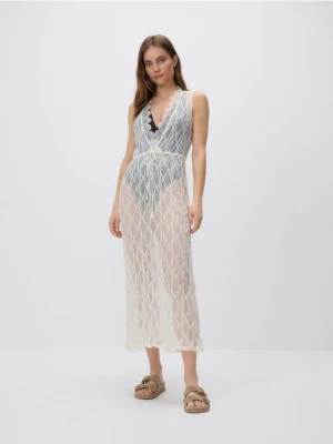 Reserved - Transparentna sukienka midi - kremowy