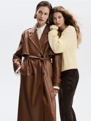 Reserved - Trencz z imitacji skóry - brązowy