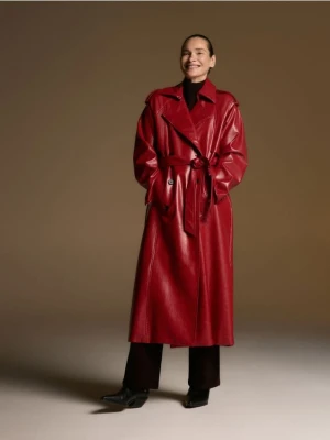 Reserved - Trencz z imitacji skóry - czerwony