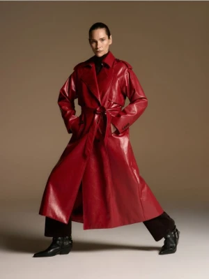 Reserved - Trencz z imitacji skóry - czerwony