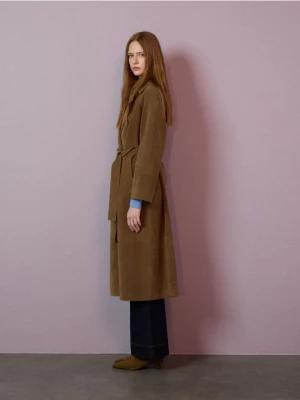 Reserved - Trencz z imitacji zamszu - brązowy