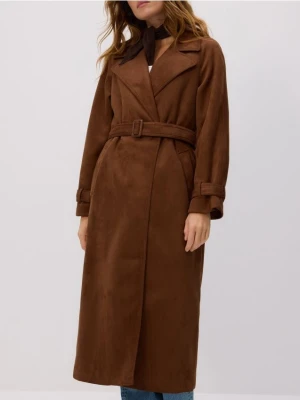 Reserved - Trencz z imitacji zamszu - brązowy