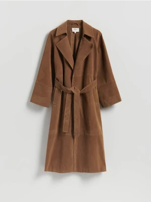 Reserved - Trencz z imitacji zamszu - brązowy