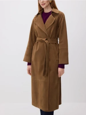 Reserved - Trencz z imitacji zamszu - brązowy