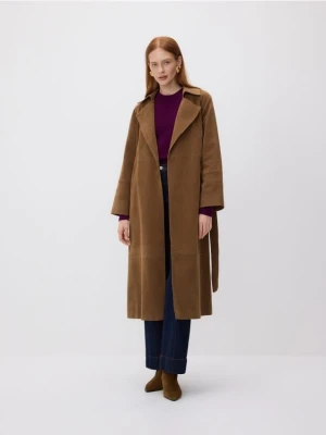 Reserved - Trencz z imitacji zamszu - brązowy