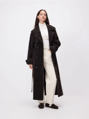 Reserved - Trencz z imitacji zamszu - ciemnobrązowy