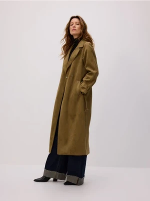 Reserved - Trencz z imitacji zamszu - oliwkowy