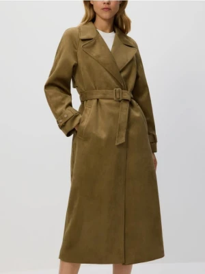 Reserved - Trencz z imitacji zamszu - oliwkowy