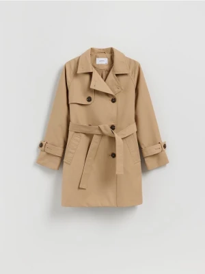 Reserved - Trencz z paskiem - beżowy