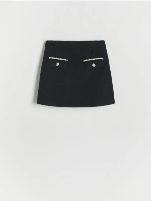 Reserved - Tweedowa spódnica z aplikacją - czarny