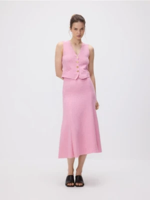 Reserved - Tweedowa spódnica z zakładkami - pastelowy róż