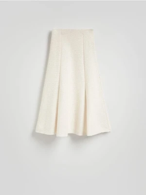 Reserved - Tweedowa spódnica z zakładkami - złamana biel