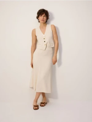 Reserved - Tweedowa spódnica z zakładkami - złamana biel