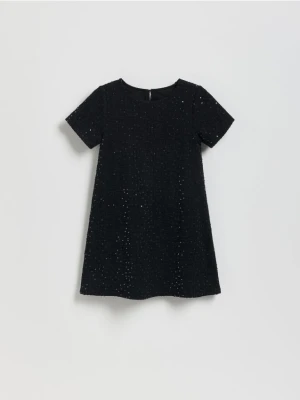 Reserved - Tweedowa sukienka z cekinami - czarny