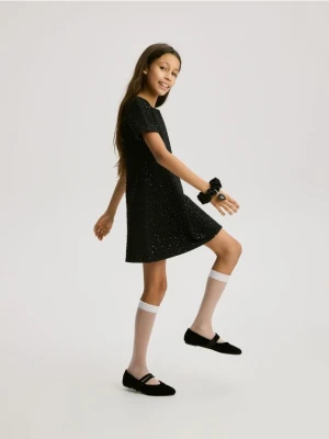 Reserved - Tweedowa sukienka z cekinami - czarny