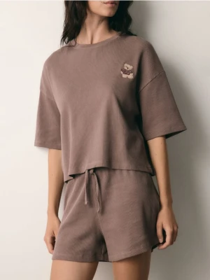 Reserved - Waflowa piżama dwuczęściowa - brązowy