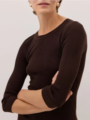 Reserved - Wełniana bluzka z dodatkiem jedwabiu - ciemnobrązowy