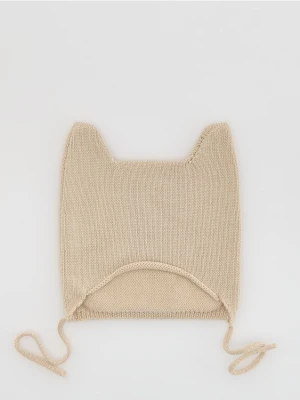 Reserved - Wełniana czapka z uszami - beżowy