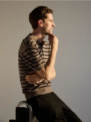 Reserved - Wełniana koszulka polo - brązowy