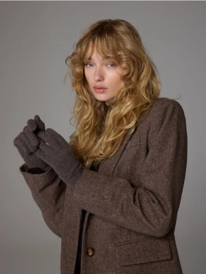 Reserved - Wełniane rękawiczki z dodatkiem kaszmiru - brązowy