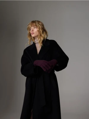 Reserved - Wełniane rękawiczki z dodatkiem kaszmiru - mahoniowy