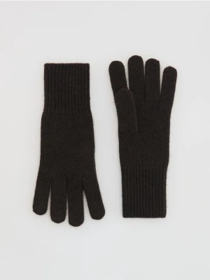 Reserved - Wełniane rękawiczki z kaszmirem - ciemnobrązowy