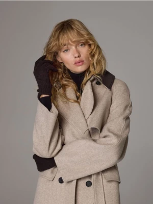 Reserved - Wełniane rękawiczki z kaszmirem - ciemnobrązowy