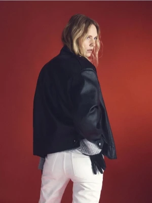 Reserved - Wełniano-skórzane rękawiczki - czarny