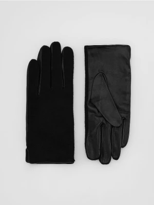 Reserved - Wełniano-skórzane rękawiczki - czarny