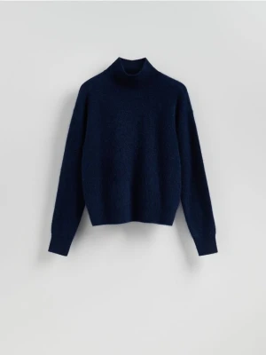 Reserved - Wełniany golf z dodatkiem kaszmiru - granatowy