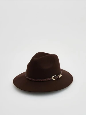 Reserved - Wełniany kapelusz z klamrą - ciemnobrązowy